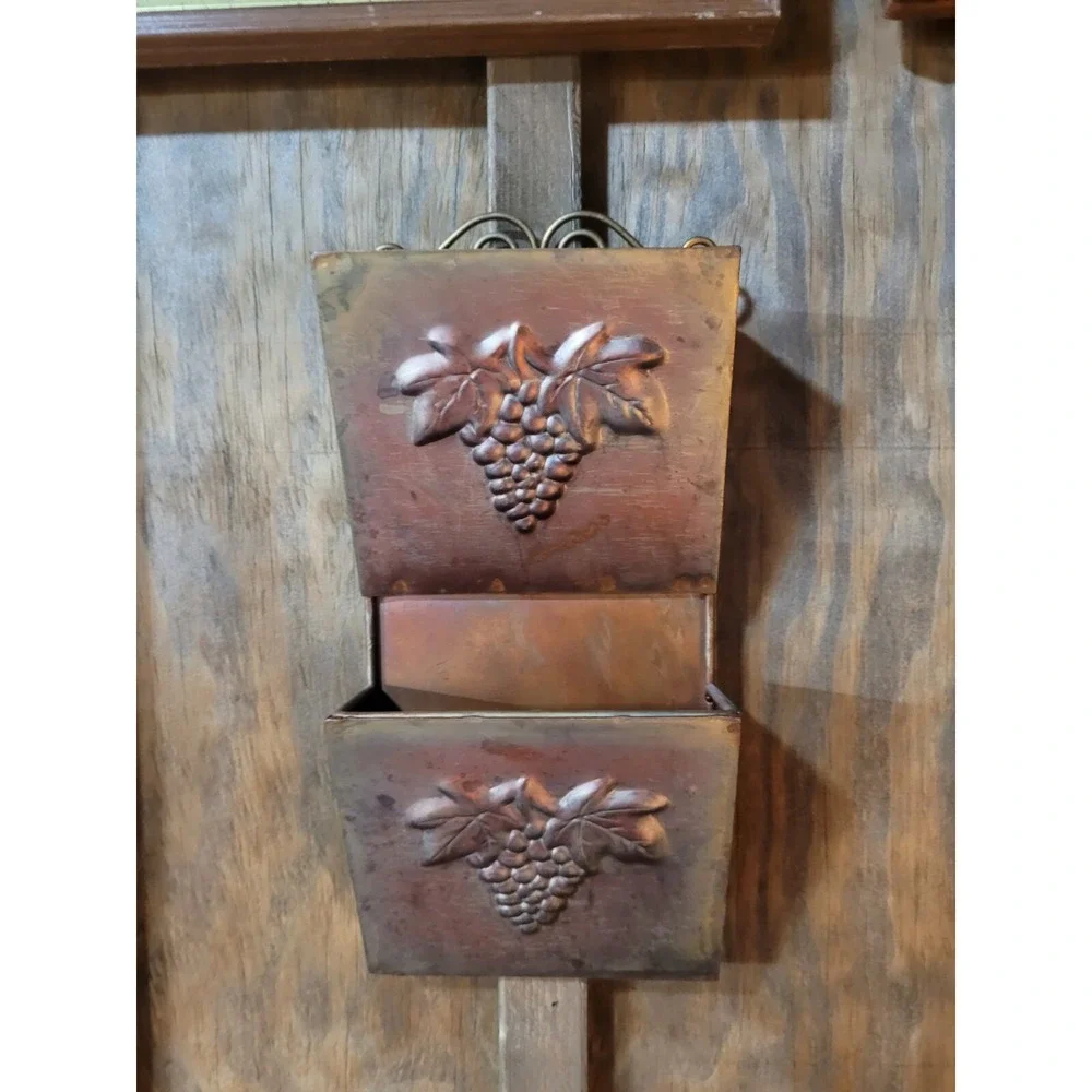 VTG Copper Mail Holder Embossed with Grape Design